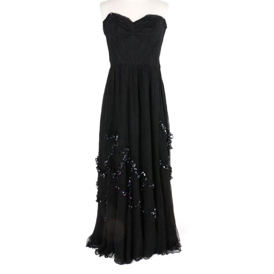 Women's Vintage Strapless Sequined Evening Gown