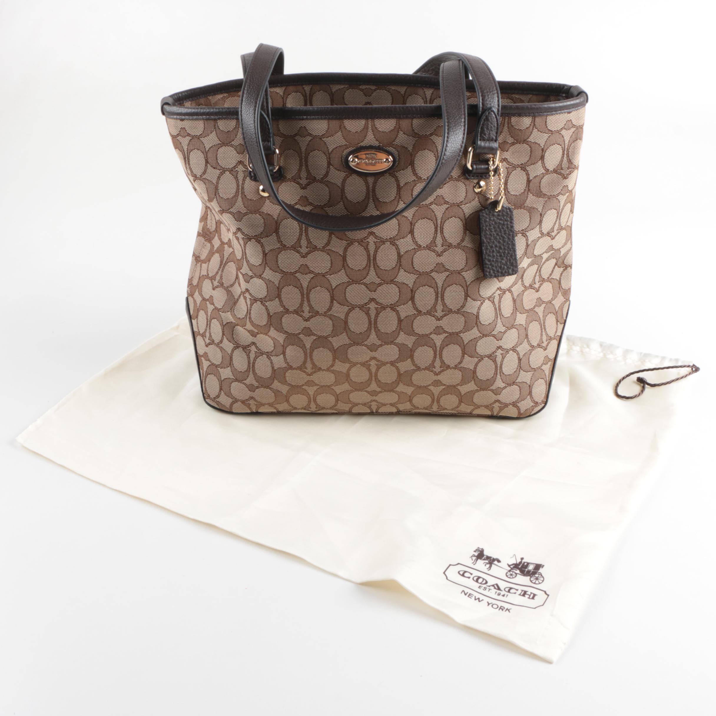 Coach Signature Canvas Zip Top Tote Bag