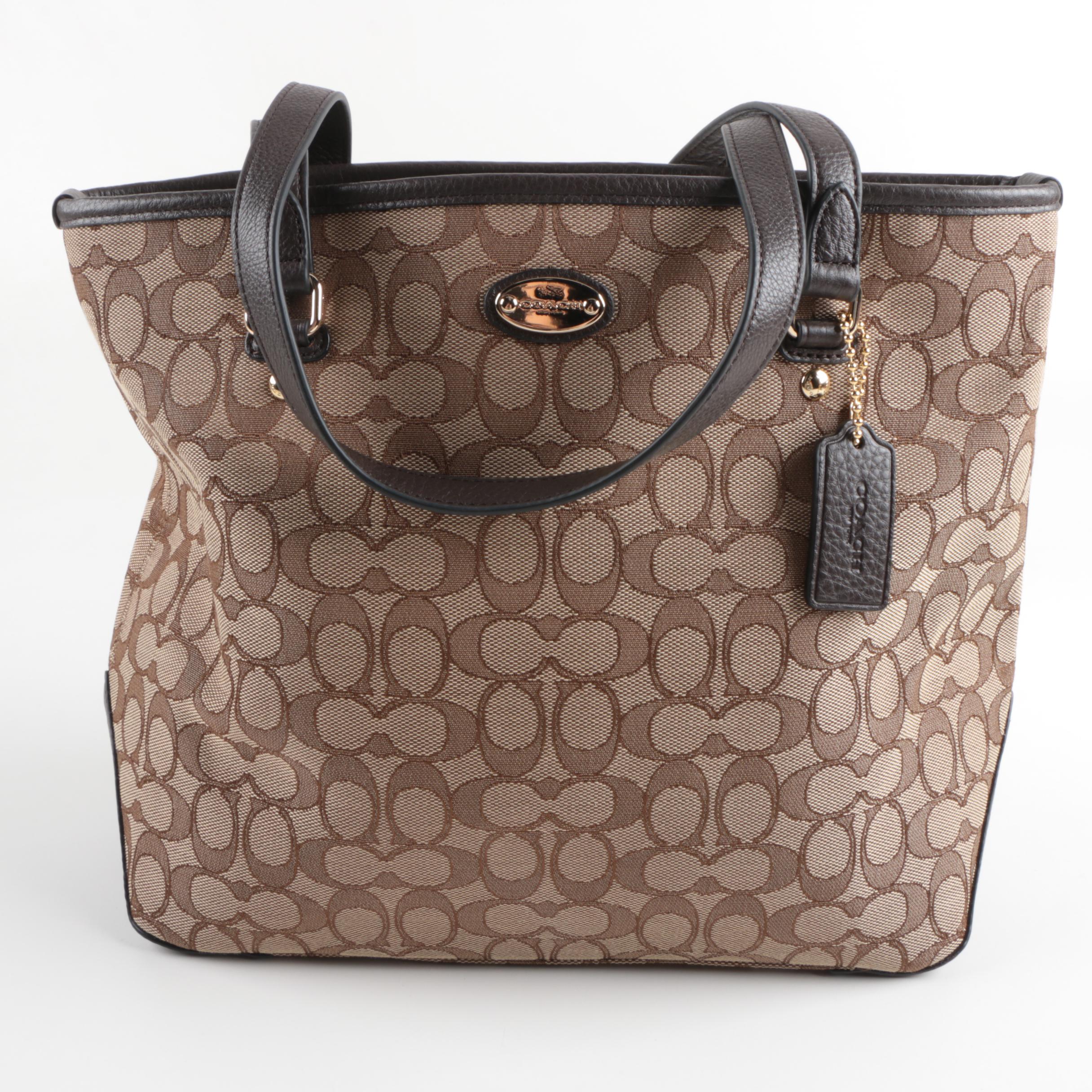 Coach Signature Canvas Zip Top Tote Bag