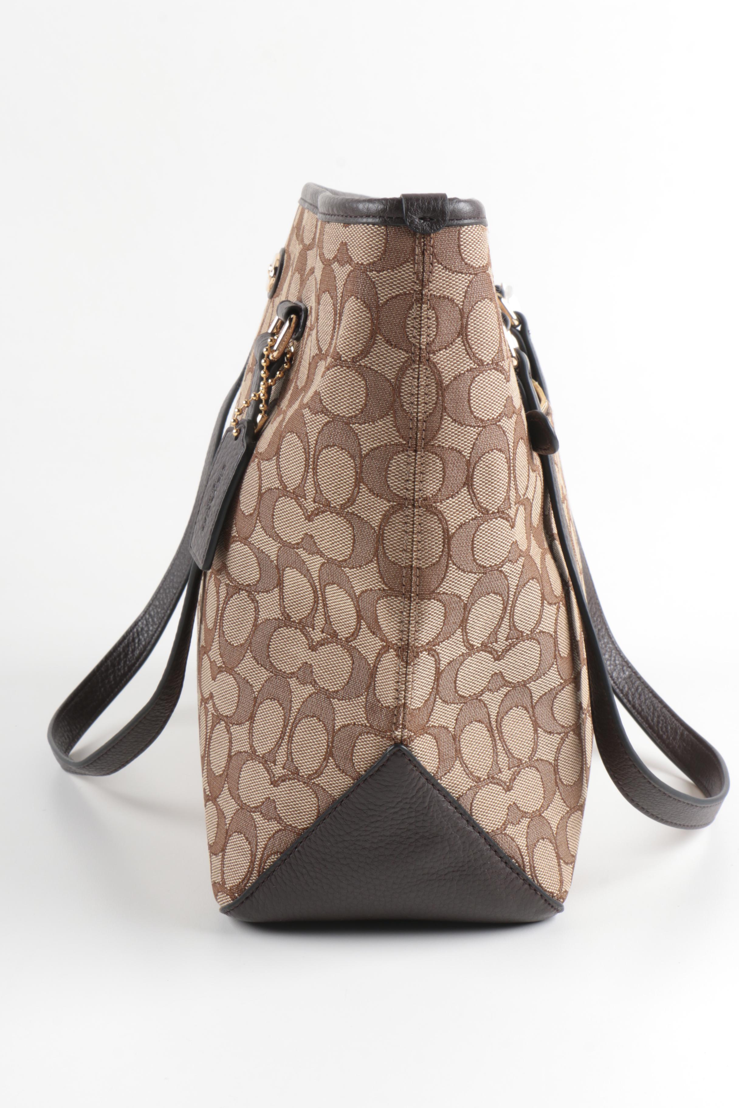 Coach Signature Canvas Zip Top Tote Bag