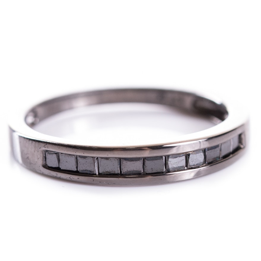 Blackened Sterling Silver and Diamond Band