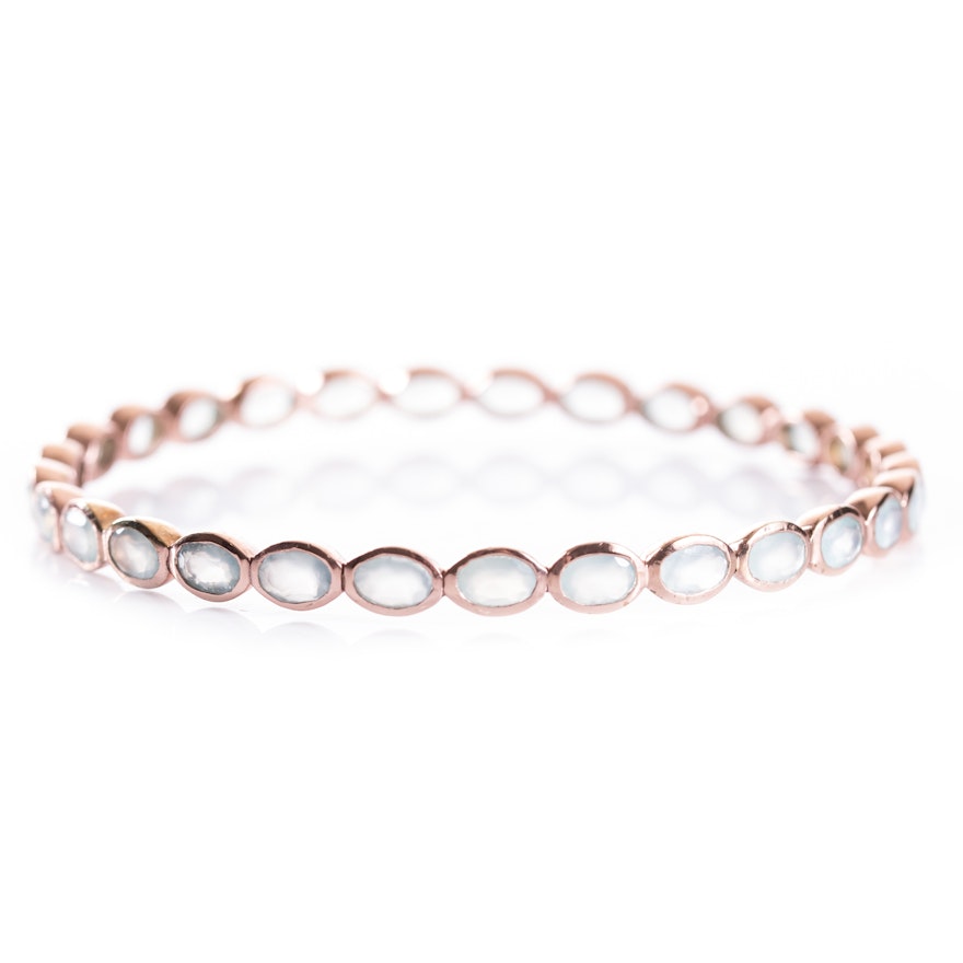 Rose Gold Wash Sterling Silver and Chalcedony Bangle Bracelet