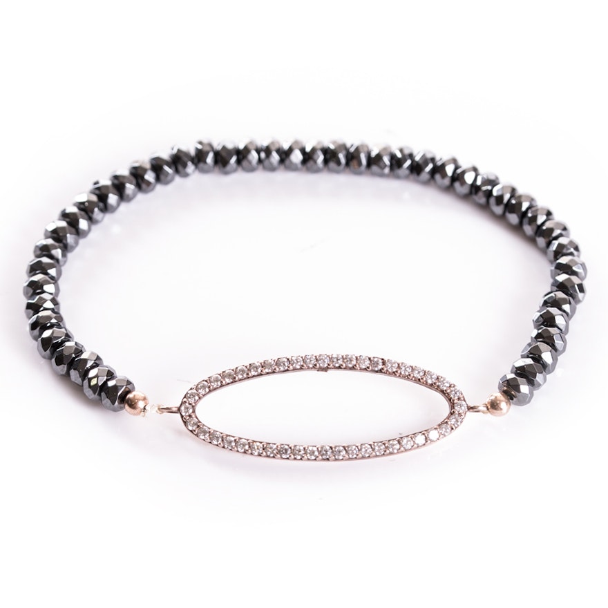 Rose Gold Wash Sterling Silver, Cubic Zirconia, and Hematite Bracelet