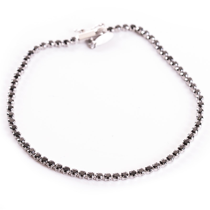 14K White Gold Black Cubic Zirconia Tennis Bracelet