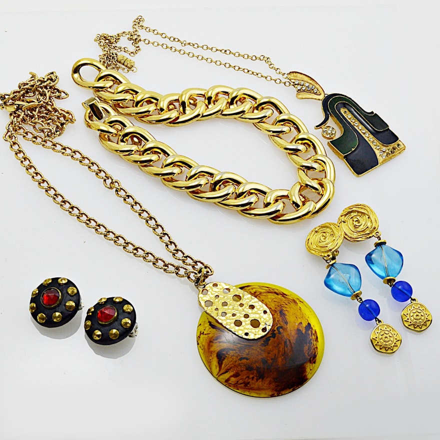 1980s Gold Tone Jewelry Selection