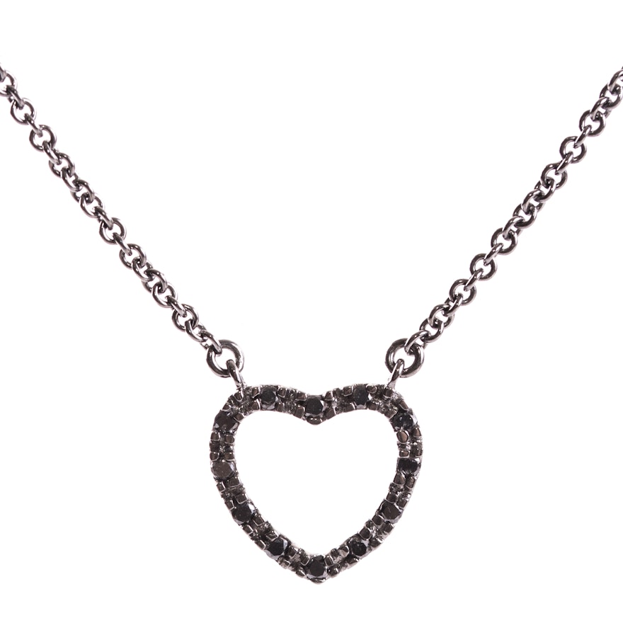 Oxidized Sterling Silver and Diamond Pendant Necklace
