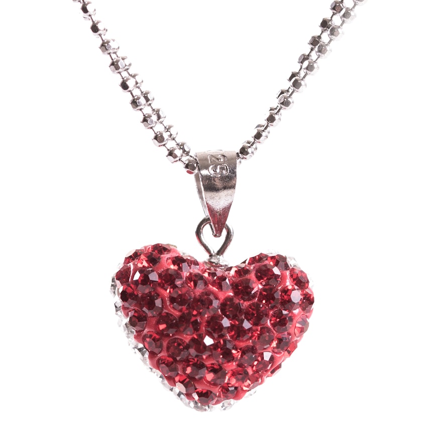 Sterling Silver and Crystal Heart Pendant Necklace