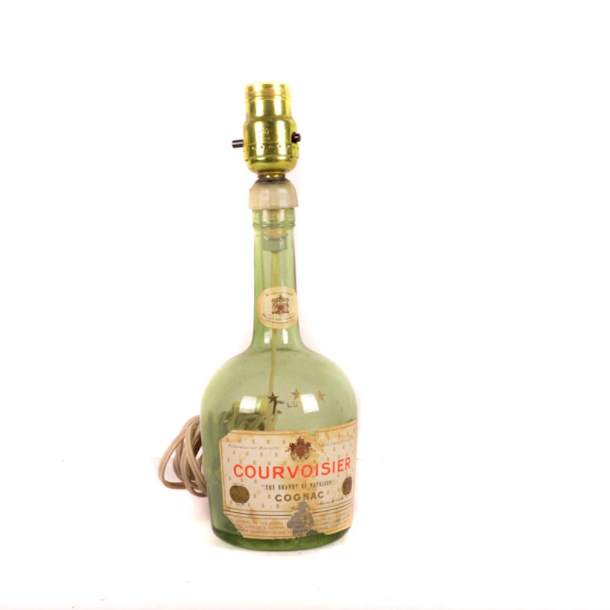 Vintage Courvoisier Cognac of France Green Glass Bottle Table Lamp