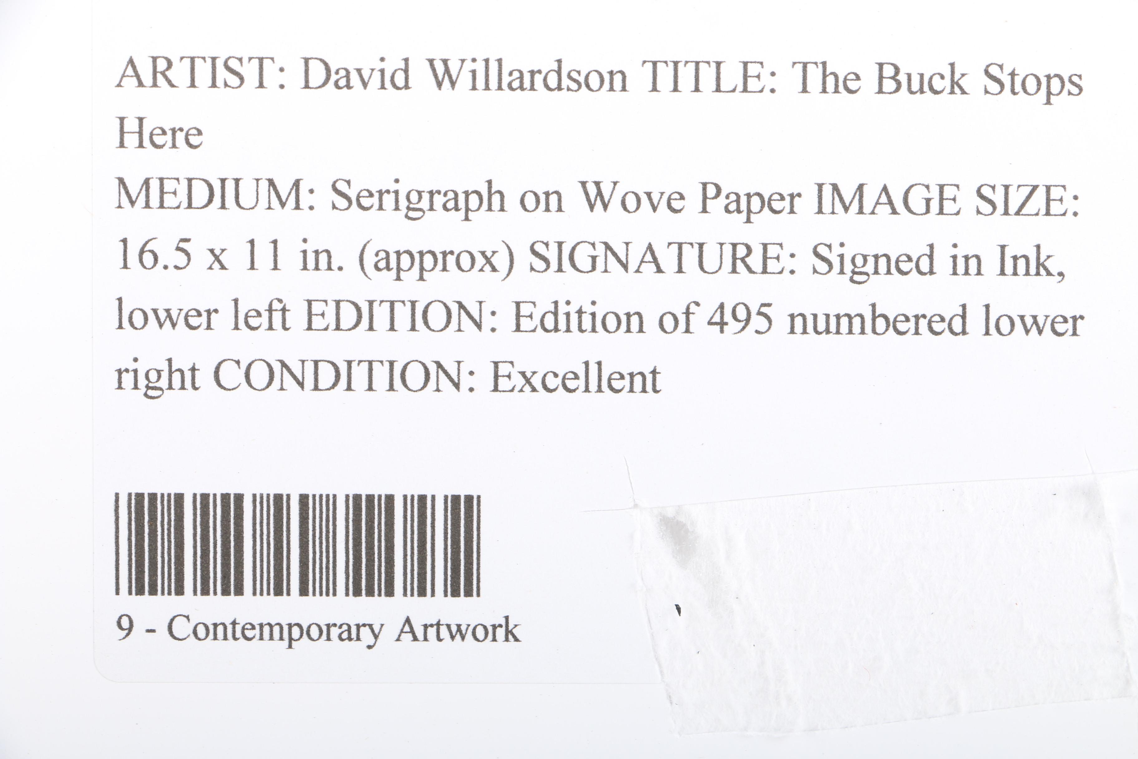 Limited Edition Serigraph After David Willardson's "The Buck Stops Here"