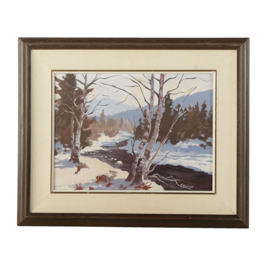PRIORITY-Tom Steiner Oil Painting on Canvas Board "Winter in Cherry Creek"
