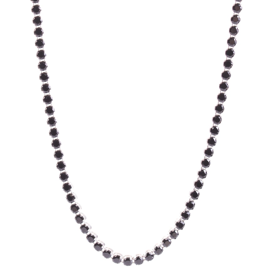 14K White Gold and Black Cubic Zirconia Tennis Necklace
