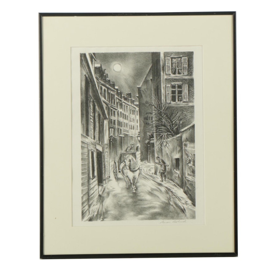 Aaron Bohrod Lithograph on Paper "Sun Over Montparnasse"