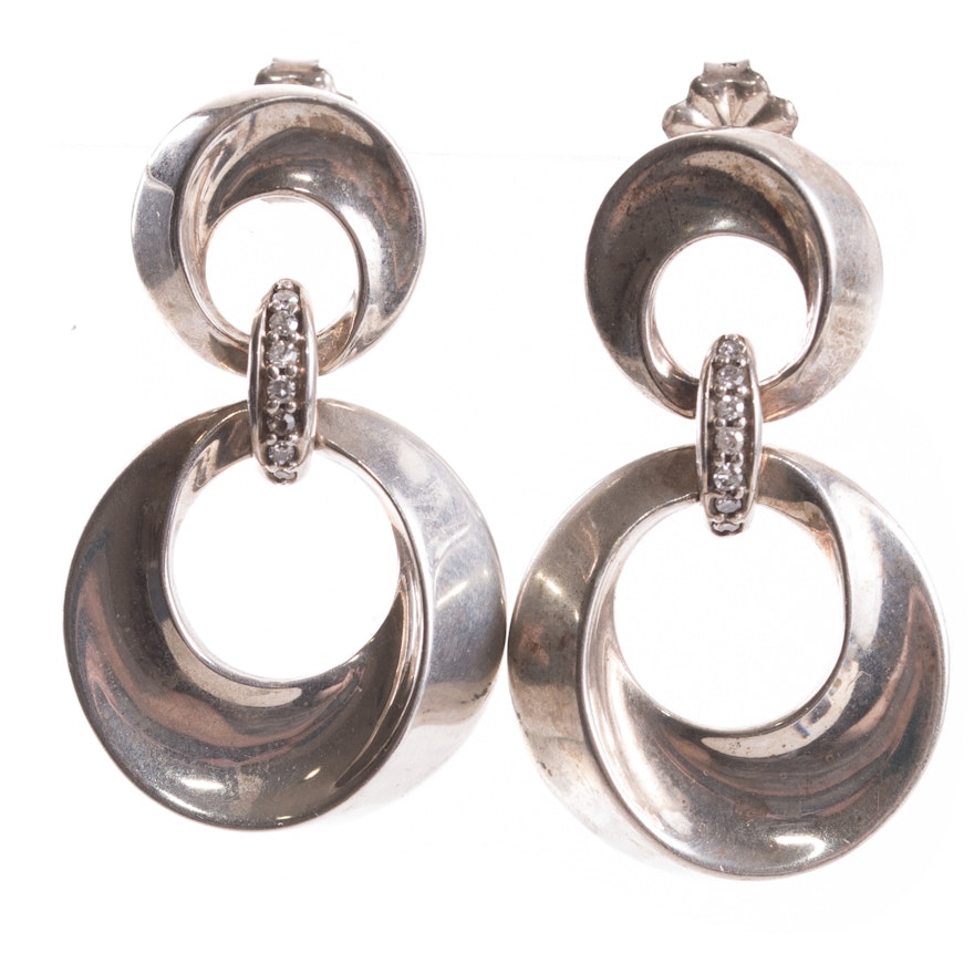 Sterling Silver and Diamond Double Twist Earrings