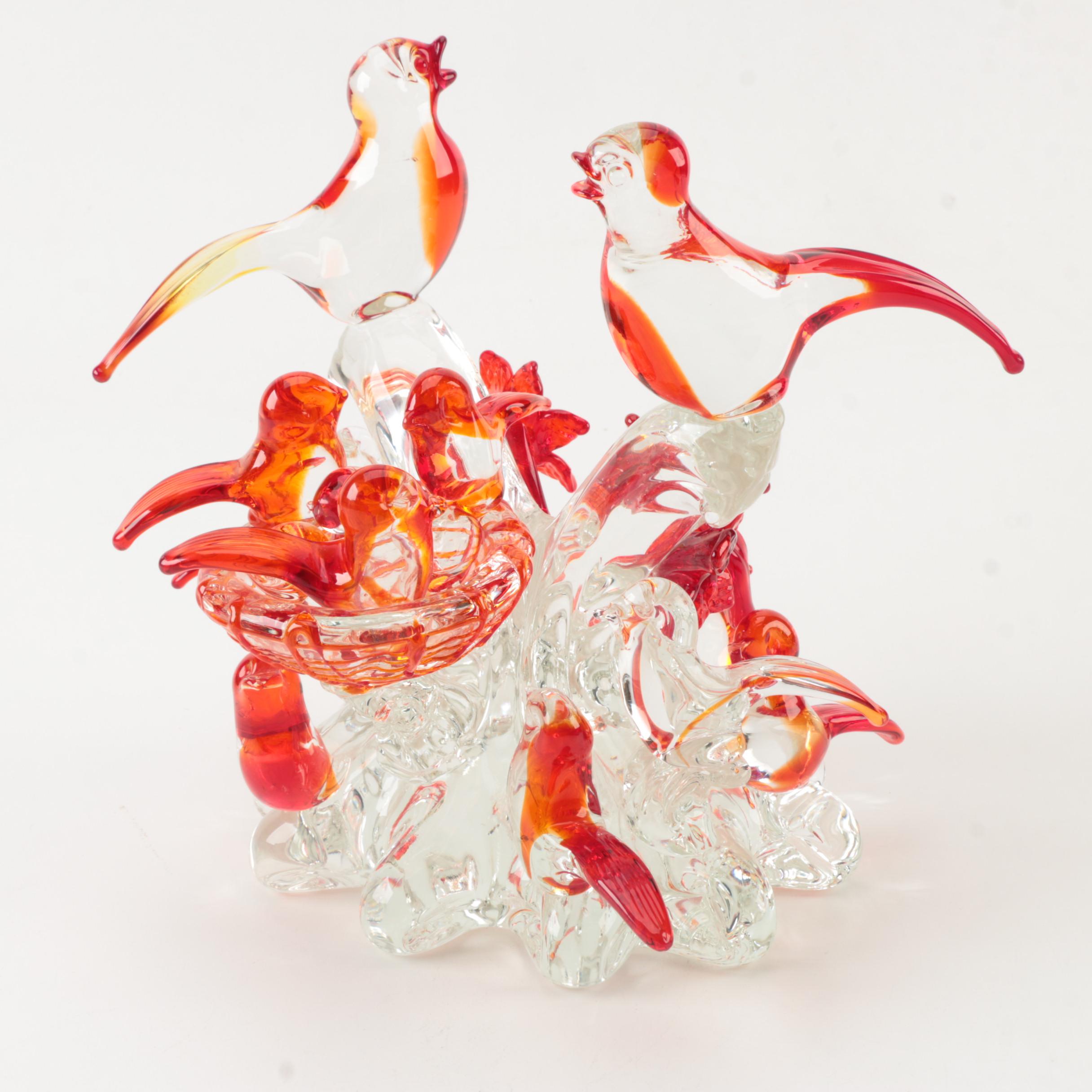 Mario Sandon Hand Blown Glass Bird Nest Sculpture