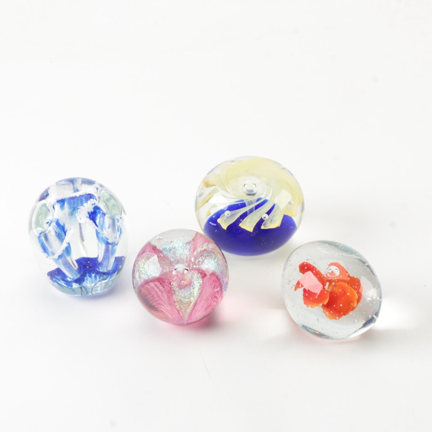 Cased Art Glass Paperweights Including Dichroic