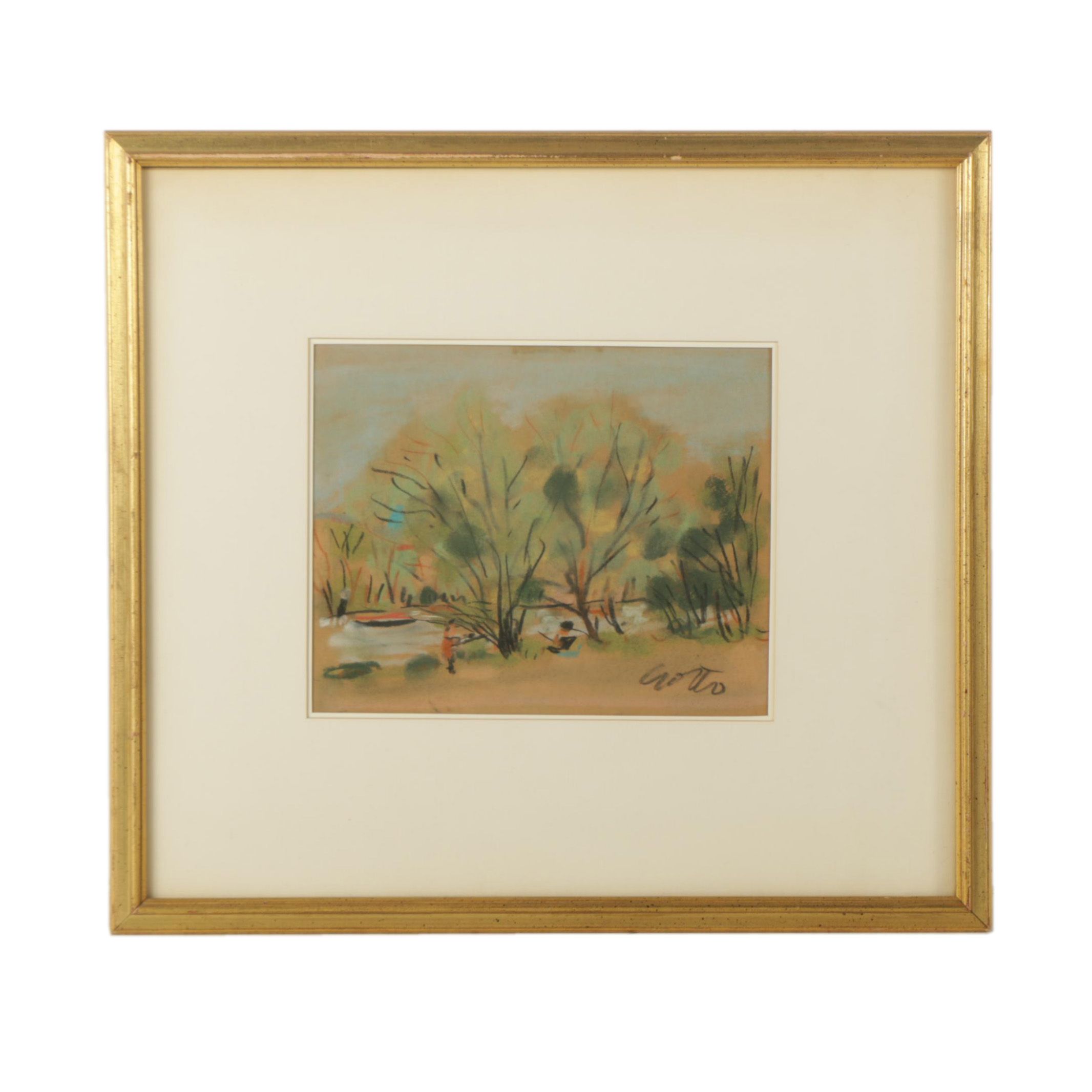Paul Crotto Pastel Drawing of a Landscape
