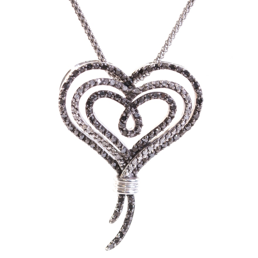 Sterling Silver and Diamond "Knots of Love" Open Heart Pendant Necklace