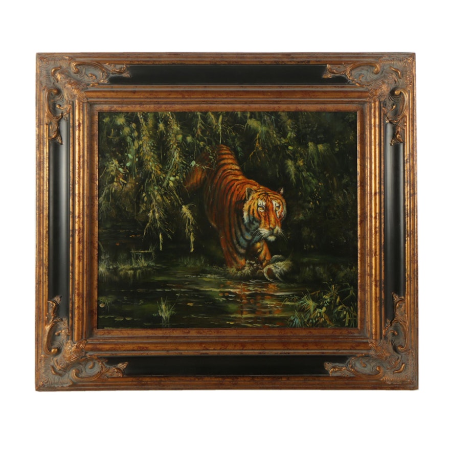 C. Swanson Oil Painting on Canvas of a Tiger