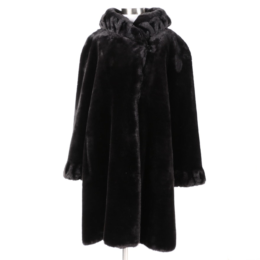 Women's Jones New York Black Faux Fur Full-Length Coat