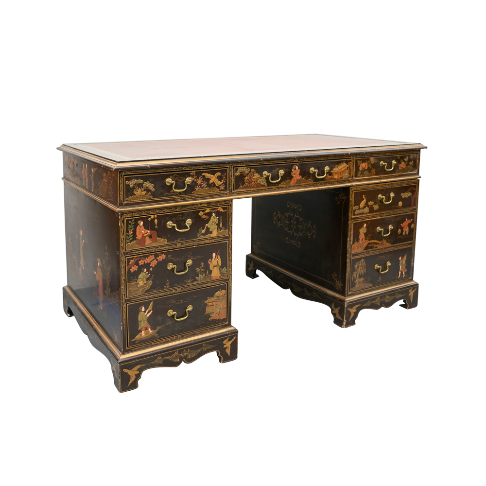 Vintage Chinoiserie Leather Top Desk