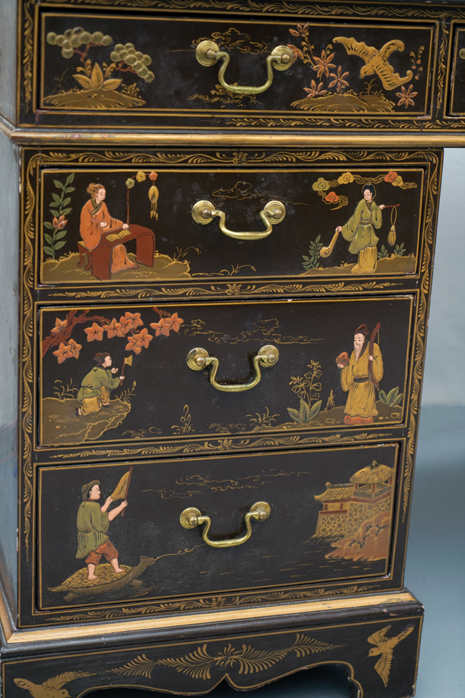 Vintage Chinoiserie Leather Top Desk