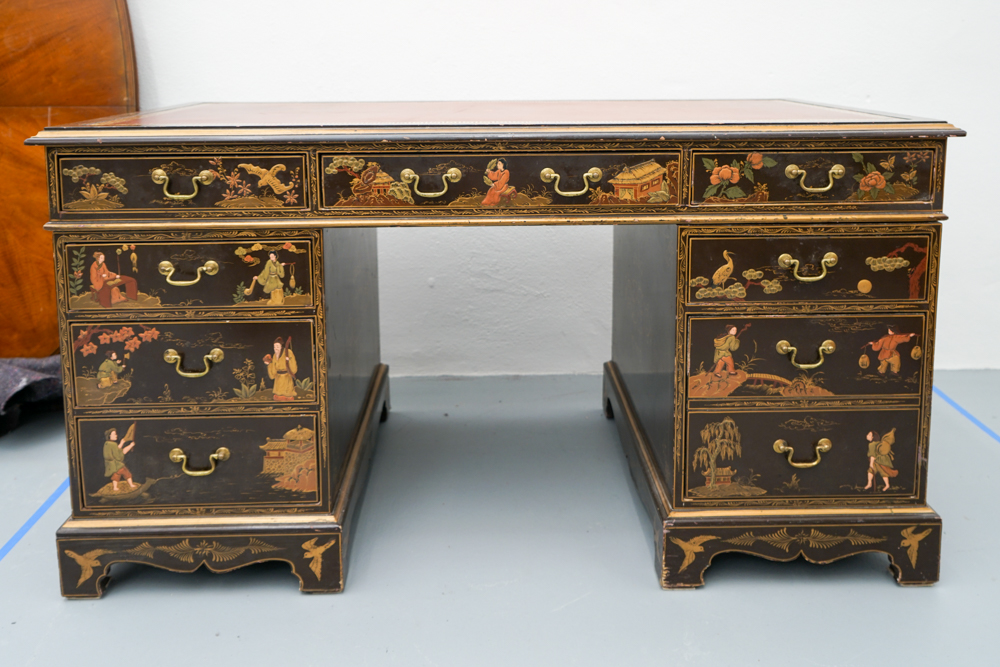 Vintage Chinoiserie Leather Top Desk