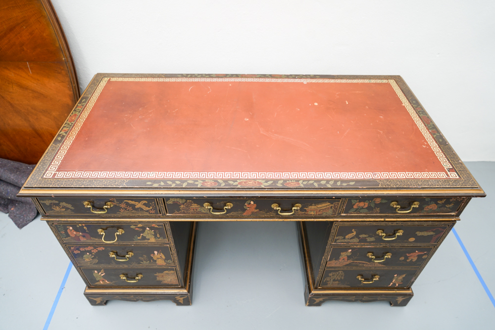 Vintage Chinoiserie Leather Top Desk