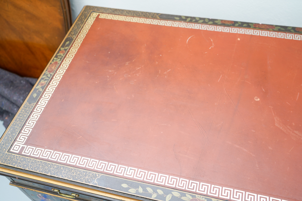 Vintage Chinoiserie Leather Top Desk