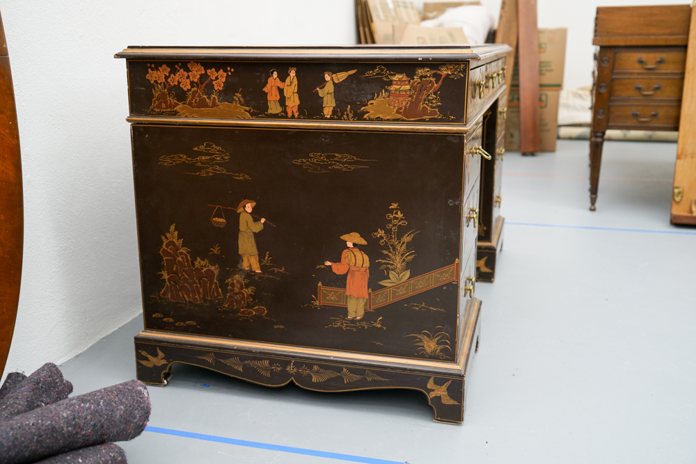 Vintage Chinoiserie Leather Top Desk