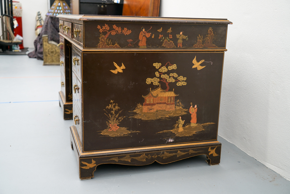 Vintage Chinoiserie Leather Top Desk