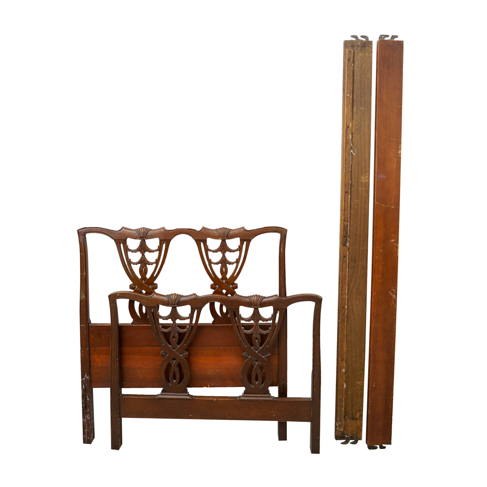 Vintage Chippendale Style Mahogany Twin Bed Frame