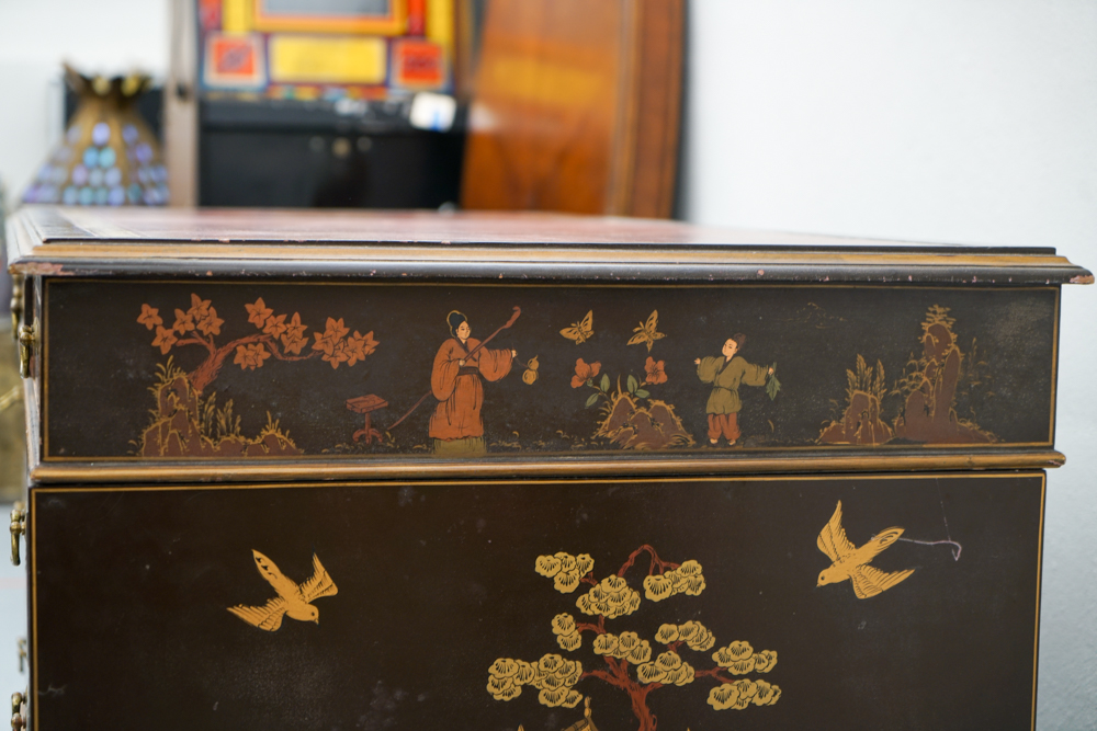 Vintage Chinoiserie Leather Top Desk