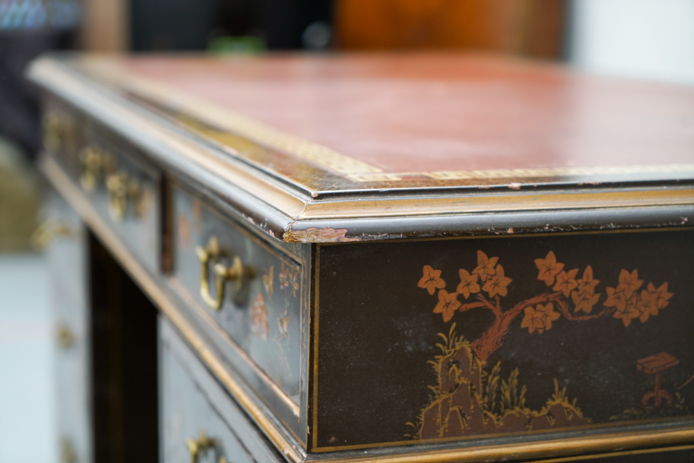 Vintage Chinoiserie Leather Top Desk