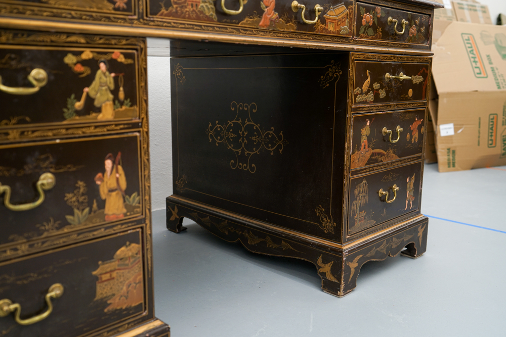 Vintage Chinoiserie Leather Top Desk
