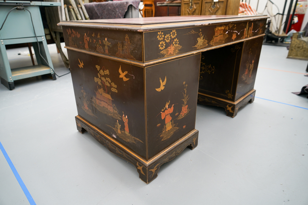 Vintage Chinoiserie Leather Top Desk