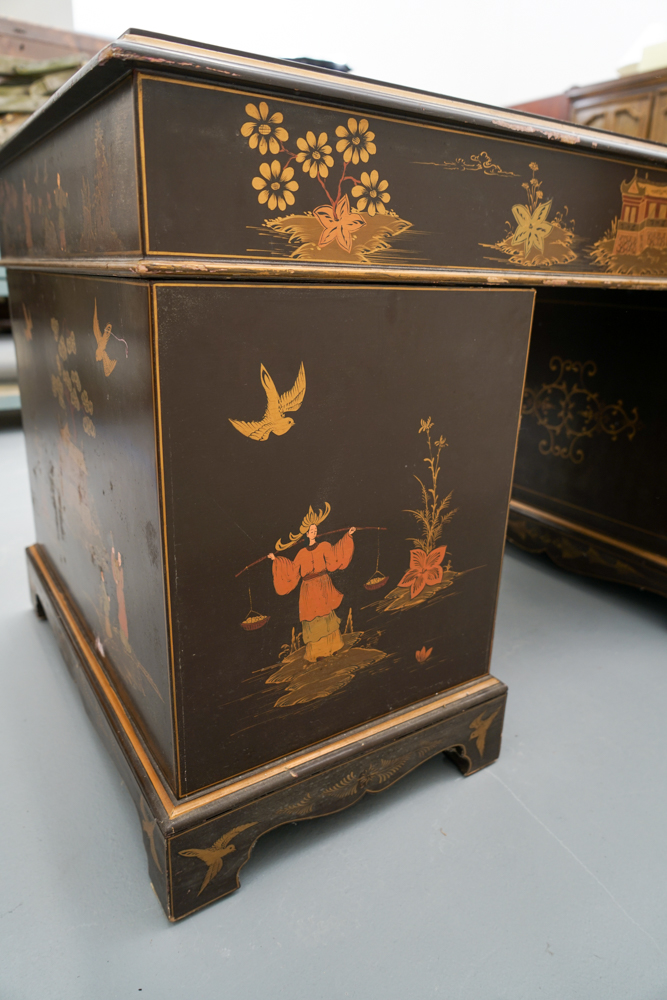 Vintage Chinoiserie Leather Top Desk