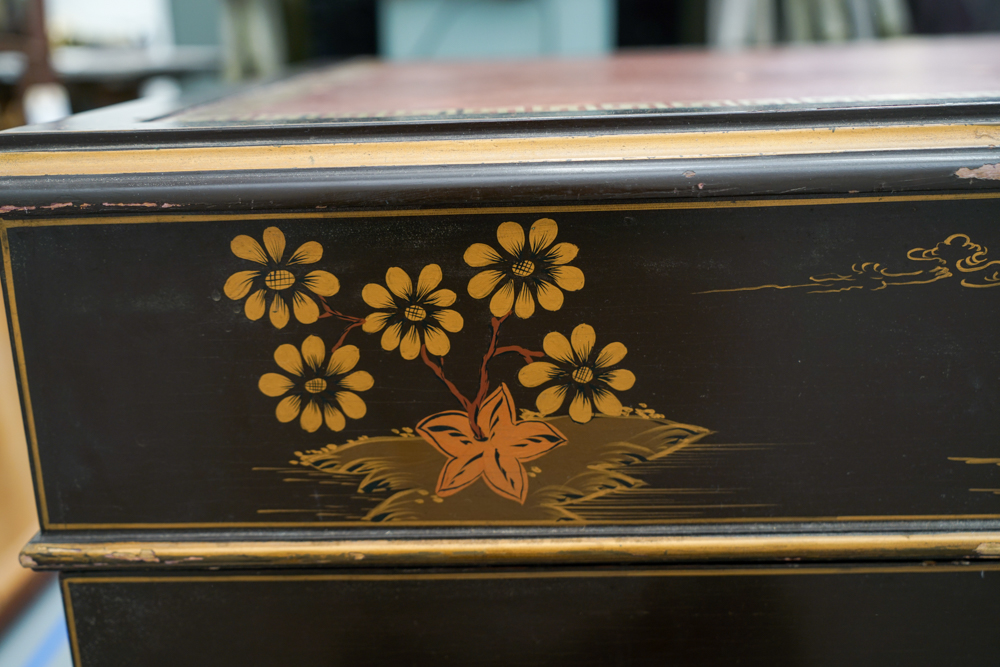 Vintage Chinoiserie Leather Top Desk