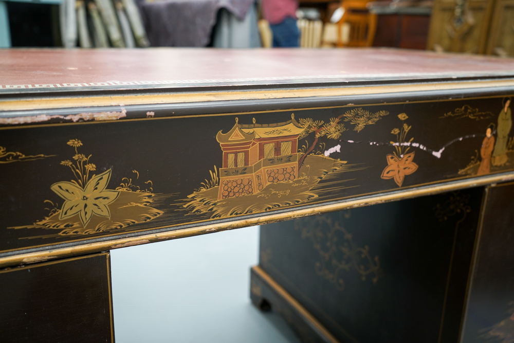 Vintage Chinoiserie Leather Top Desk