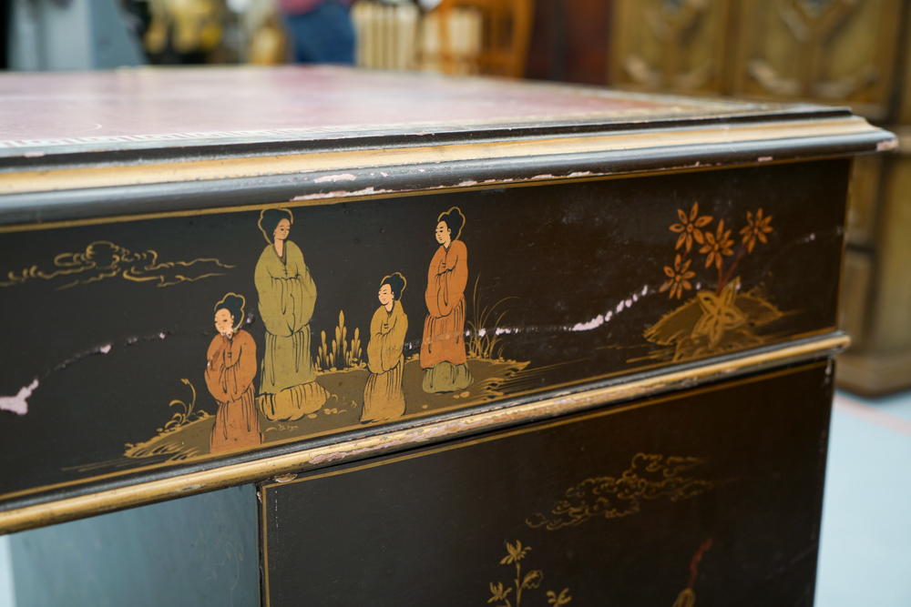 Vintage Chinoiserie Leather Top Desk