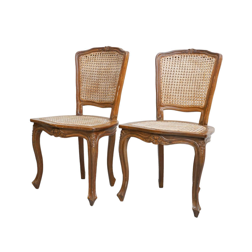 Pair of Vintage French Provincial Style Caned Side Chairs