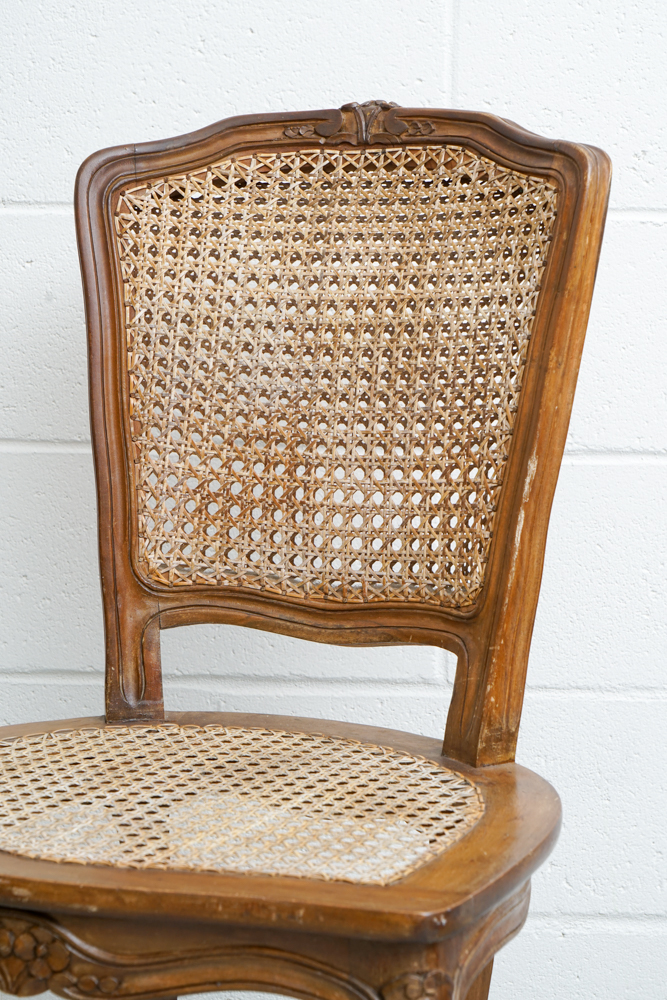 Pair of Vintage French Provincial Style Caned Side Chairs