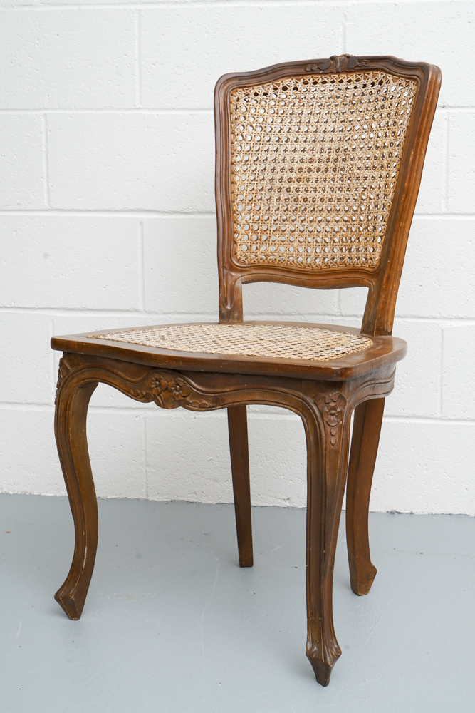 Pair of Vintage French Provincial Style Caned Side Chairs
