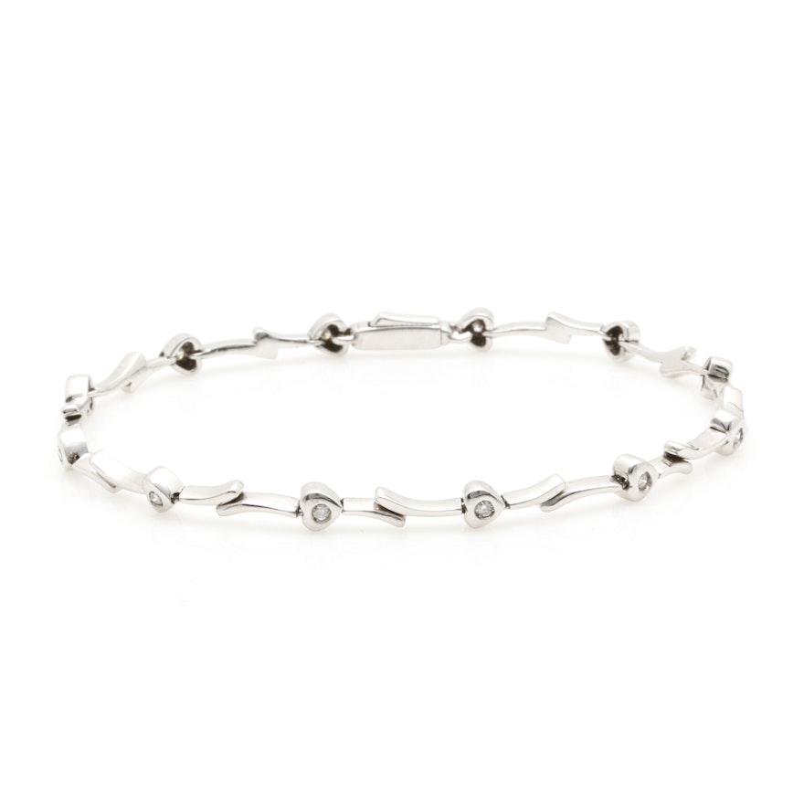 14K White Gold Diamond Heart Bracelet