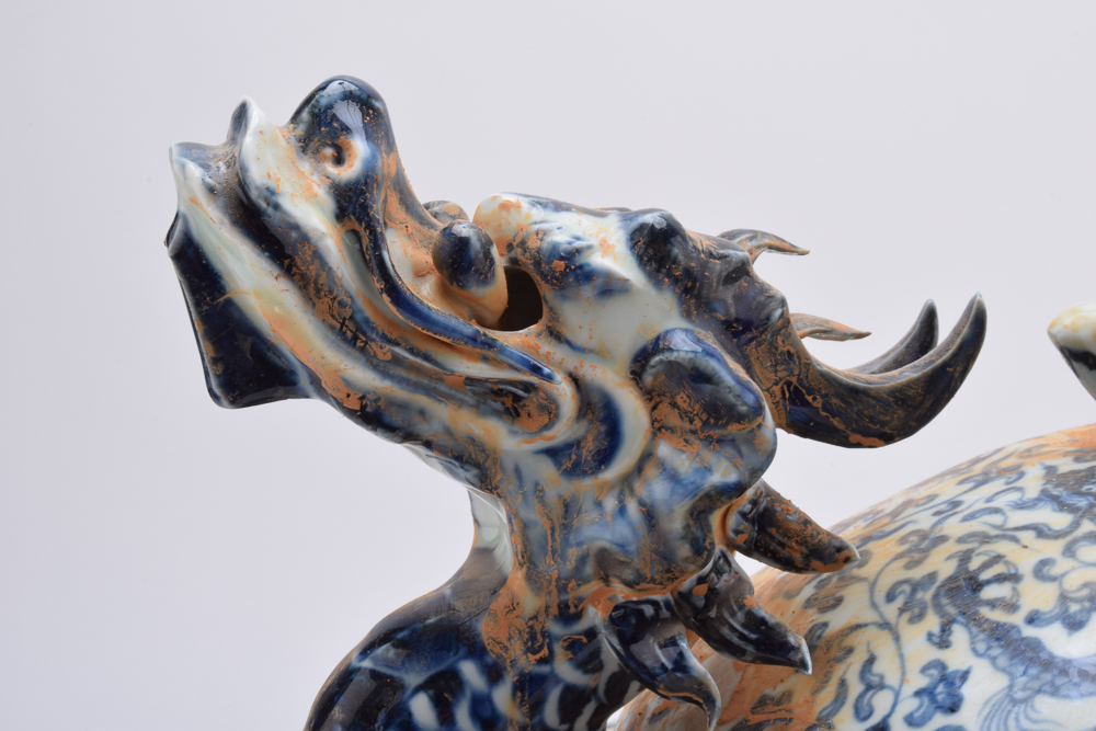 Vintage Chinese Dragon Ceramic Figurine with Turtle Finial