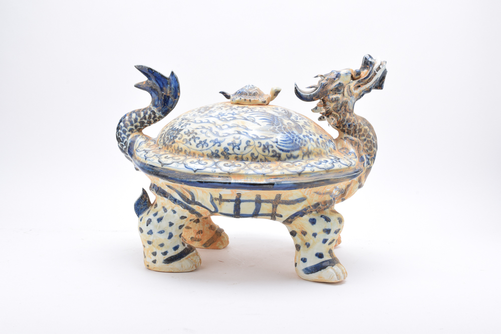 Vintage Chinese Dragon Ceramic Figurine with Turtle Finial