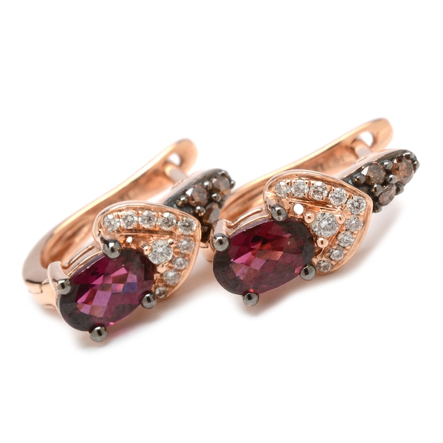 Le Vian 14K Rose Gold Rhodolite Garnet and Diamond Earrings