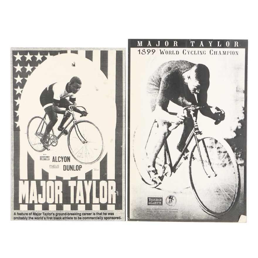 Pair of Halftone Reproduction Posters of Paper Depicting Cyclist Major Taylor