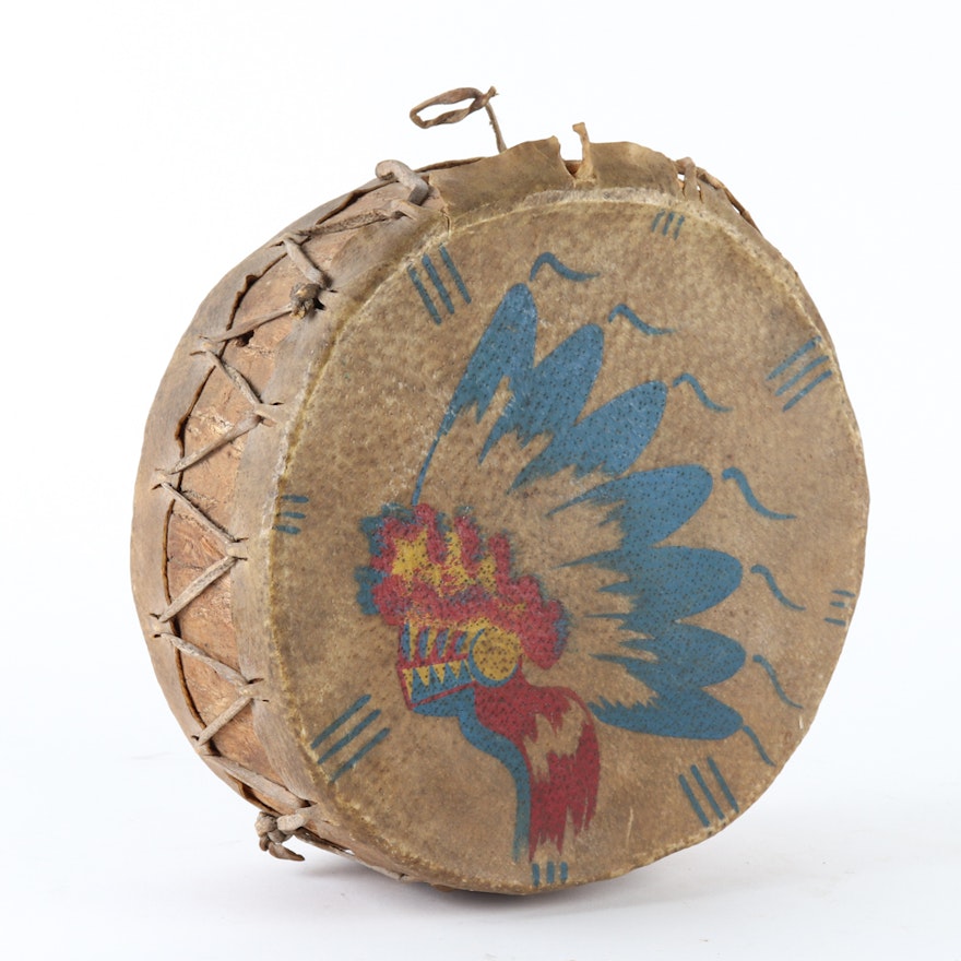 Vintage Native American-Style Painted Log Drum