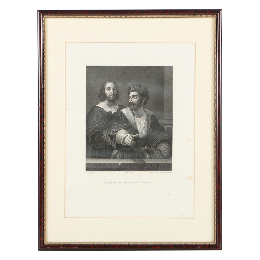 Intaglio Print on Paper After Raphael "Raphael et Son Maitre D'Armes"