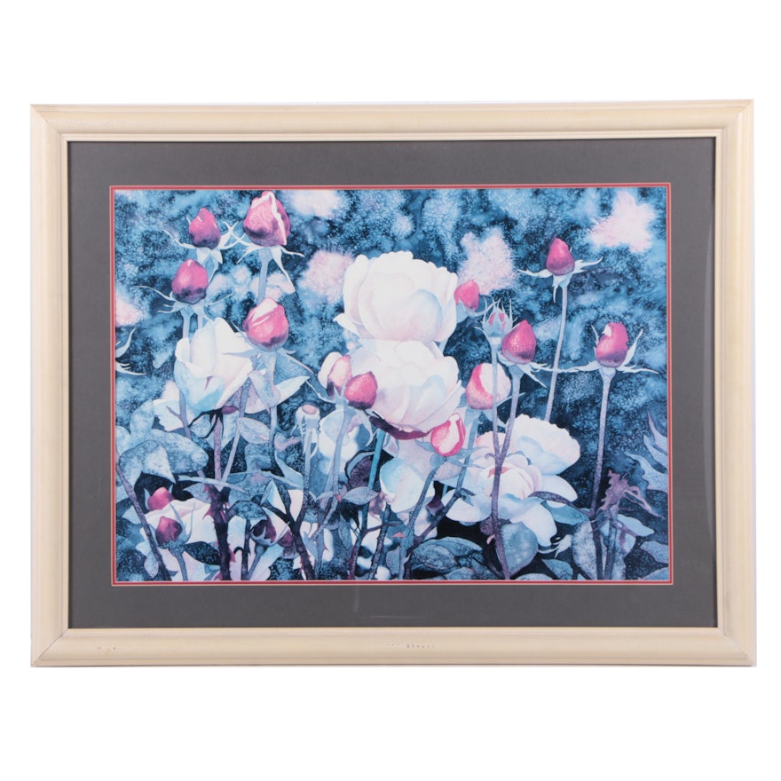 Offset Lithograph Print on Paper Rose Buds